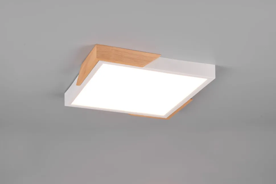 LED Deckenlampe Holz 3000 K B:31,5 cm Weiß Natur eckig