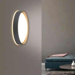 LED Deckenlampe Holz Metall Grau Ø51 cm 3720 lm dimmbar