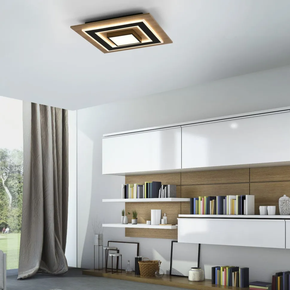 LED Deckenlampe Holz Metall 2150 lm wohnlich blendarm