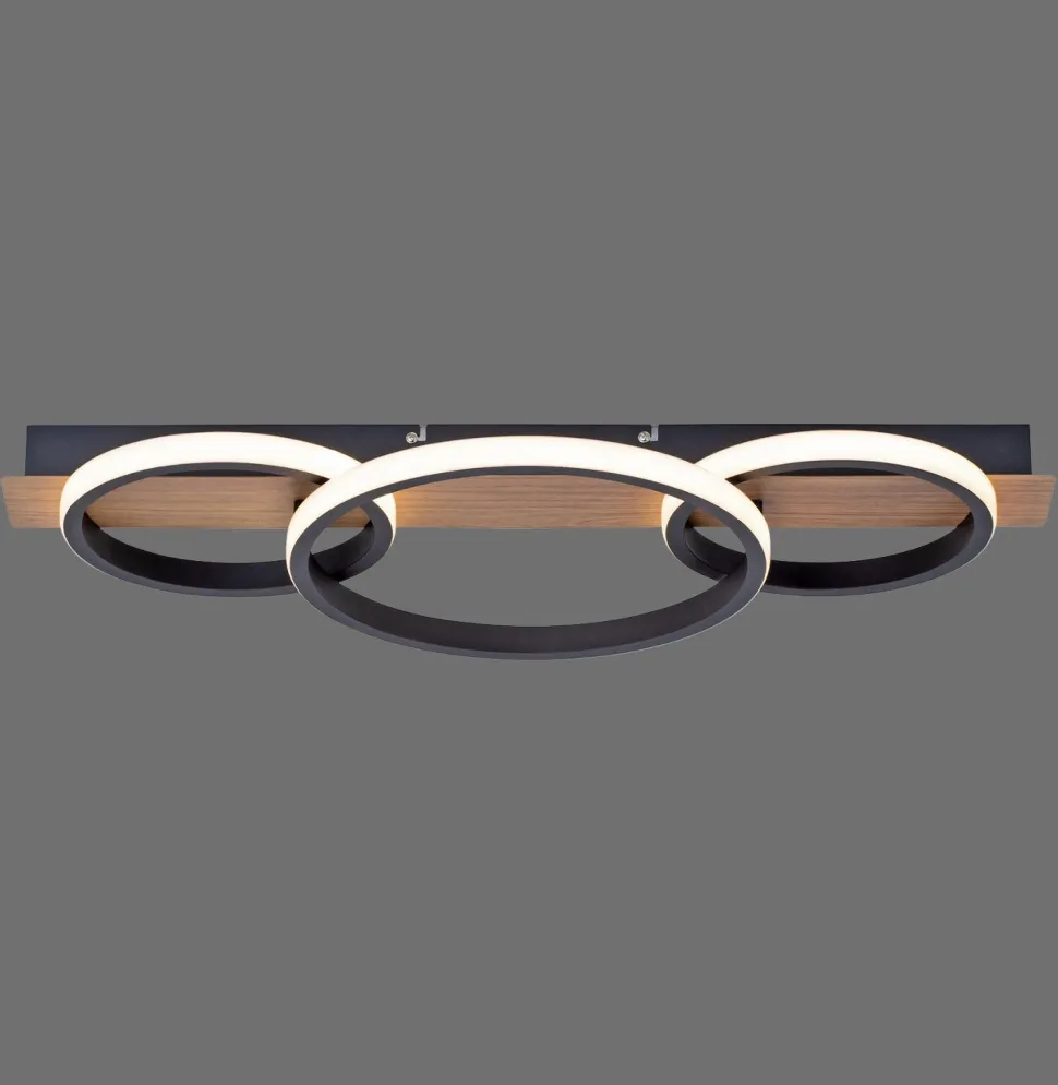 LED Deckenlampe Holz Metall Natur Schwarz 68 cm 3000 K