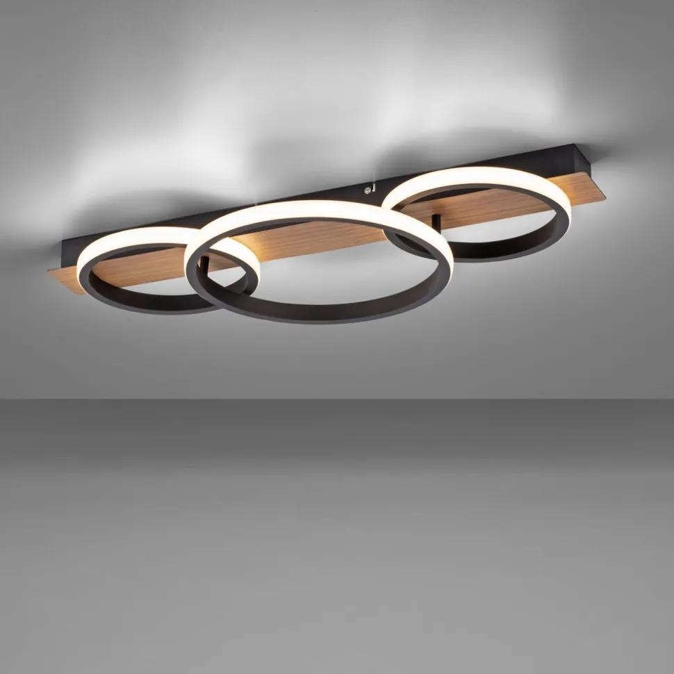 LED Deckenlampe Holz Metall Natur Schwarz 68 cm 3000 K