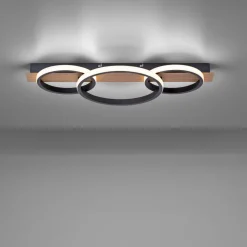 LED Deckenlampe Holz Metall Natur Schwarz 68 cm 3000 K