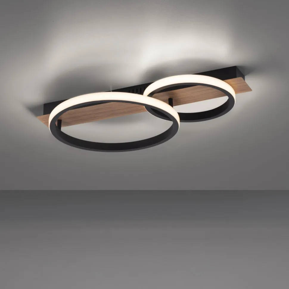 LED Deckenlampe Holz Metall Natur Schwarz 53 cm 3200 lm