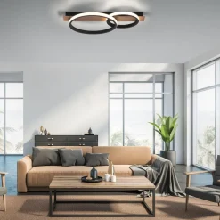 LED Deckenlampe Holz Metall Natur Schwarz 53 cm 3200 lm