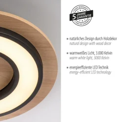 LED Deckenlampe Holz Metall 3000 K wohnlich blendarm
