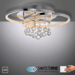 LED Deckenlampe mit Kristallanhänger in Chrom warmweiß