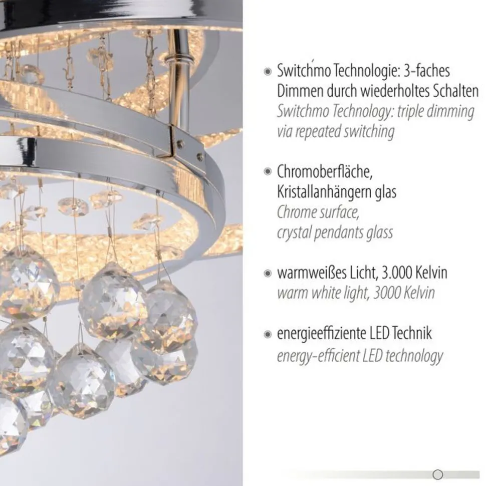 LED Deckenlampe mit Kristallanhänger in Chrom warmweiß