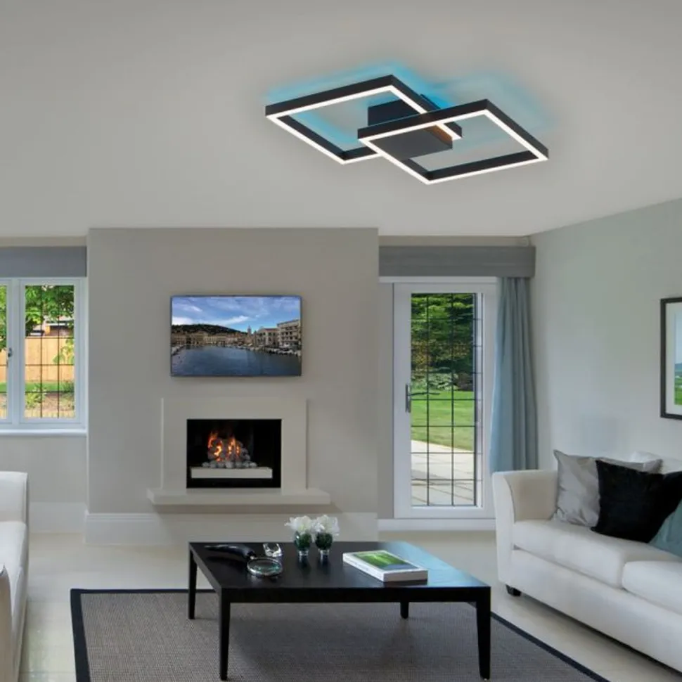 LED Deckenlampe Schwarz Metall 53,5 cm 5000 lm dimmbar