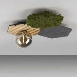 LED Deckenleuchte Filz Eiche Moos Rauchglas G9 blendarm