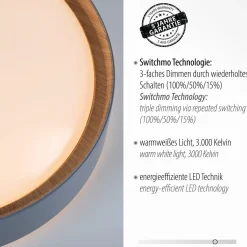 LED Deckenleuchte Grau Natur Ø40 cm 3400 lm dimmbar