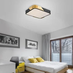 LED Deckenleuchte Holz L:32 cm Schwarz Natur 3000 K