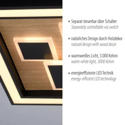LED Deckenleuchte Holz Schwarz Serienschalter L:48 cm