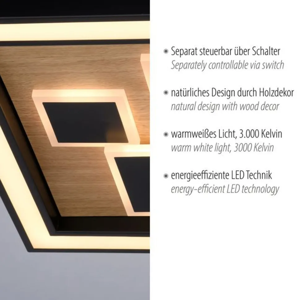 LED Deckenleuchte Holz Schwarz Serienschalter L:48 cm