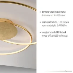 LED Deckenleuchte Leuchtringe Metall in Gold L:70 cm