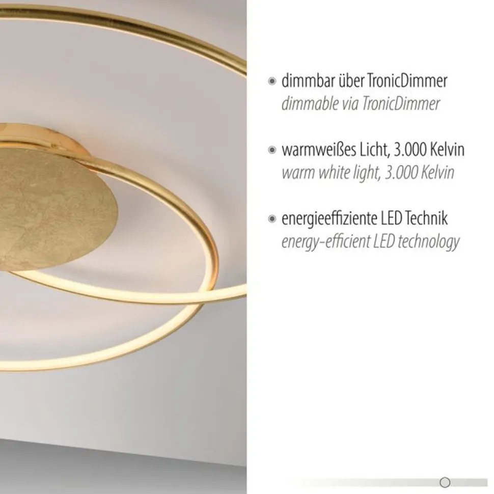 LED Deckenleuchte Leuchtringe Metall in Gold L:70 cm