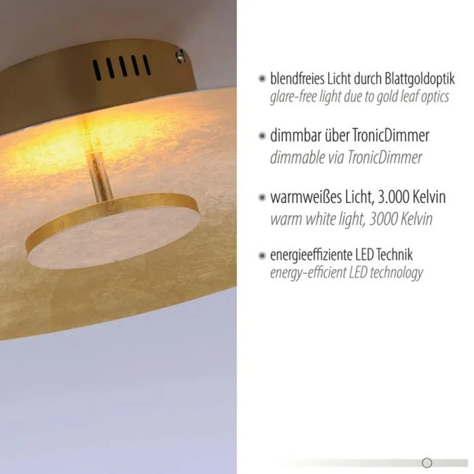LED Deckenleuchte Metall dimmbar in Blattgold 3000 K