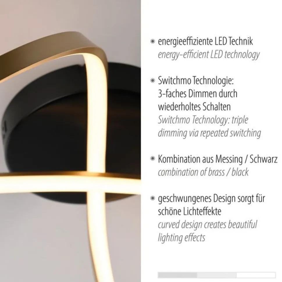 LED Deckenleuchte Metall Schwarz Messing 3000 K dimmbar
