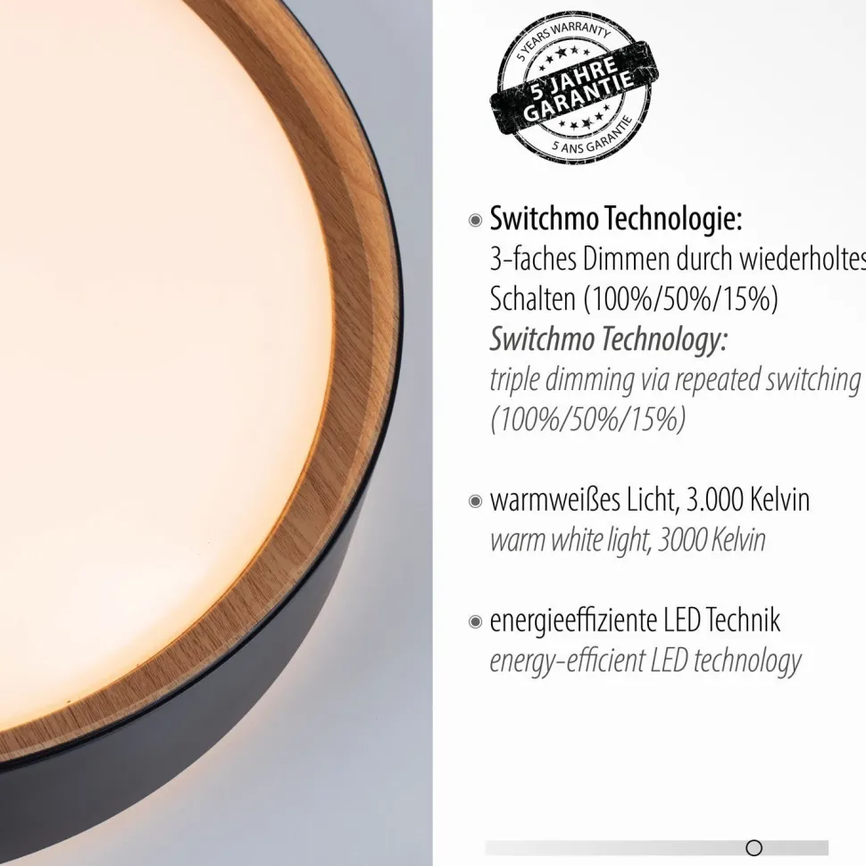 LED Deckenleuchte Schwarz Natur Ø40 cm 3400 lm dimmbar