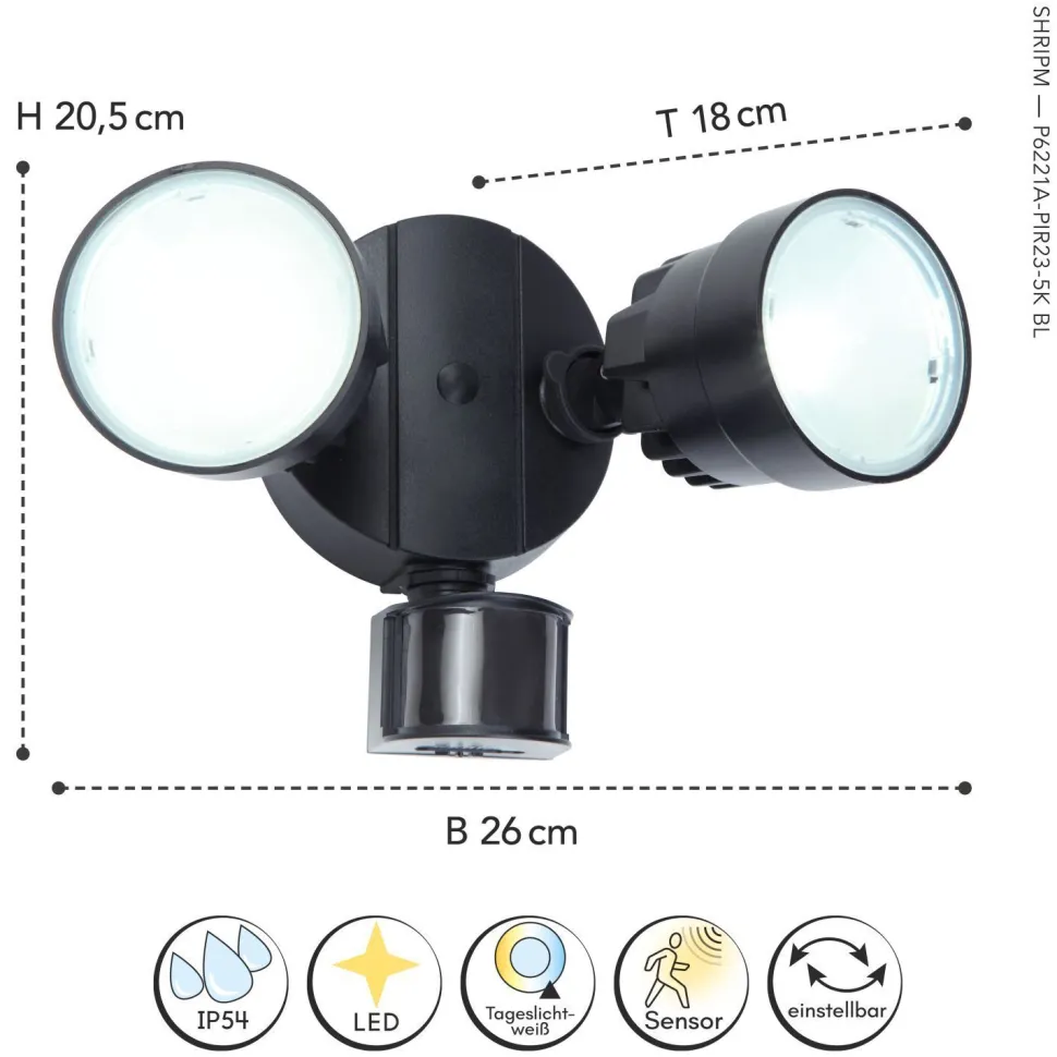 LED Deckenspot Sensor verstellbar IP54 Schwarz 5000 K