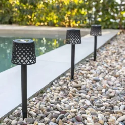 LED Gartenleuchte Erdspieß 4er Set Solar Akku IP44 Schwarz
