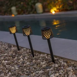 LED Gartenleuchte Erdspieß 4er Set Solar Akku IP44 Schwarz