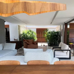 LED Hängelampe 100 cm lang Teak Holz Furnier 3000 K Modern