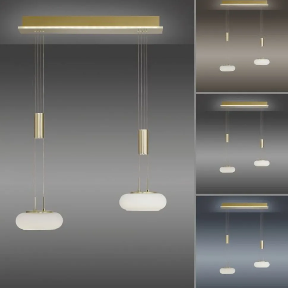 LED Hängelampe Glas in Messing 2-flammig Fernbedienung