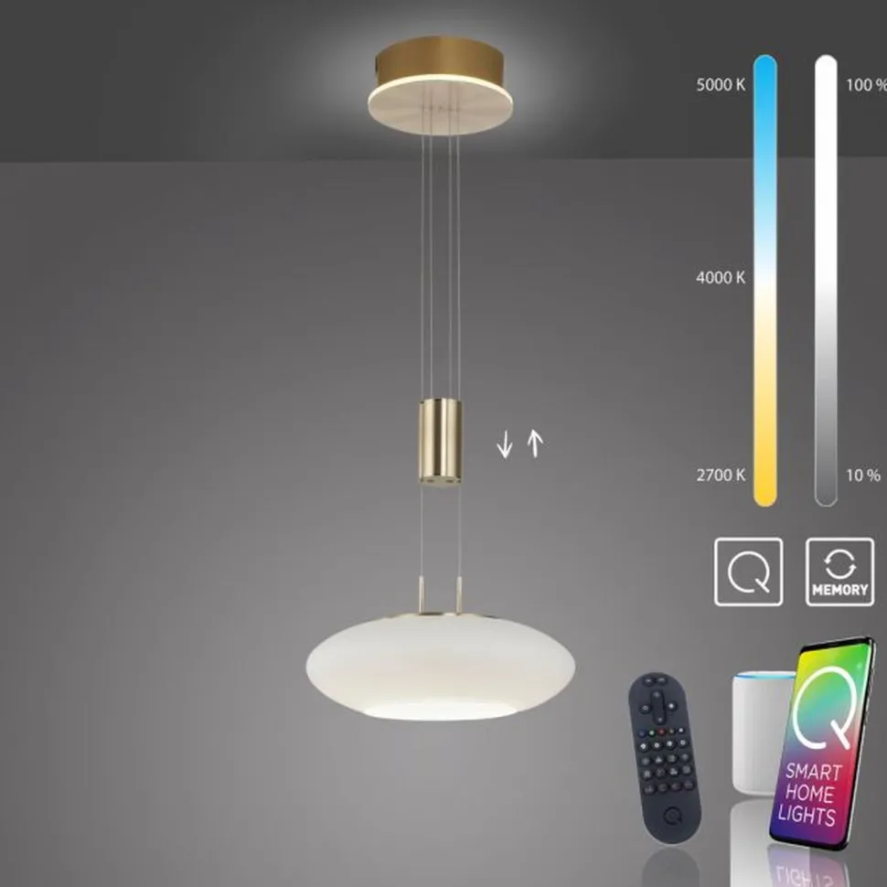 LED Hängelampe Glas in Messing dimmbar Fernbedienung