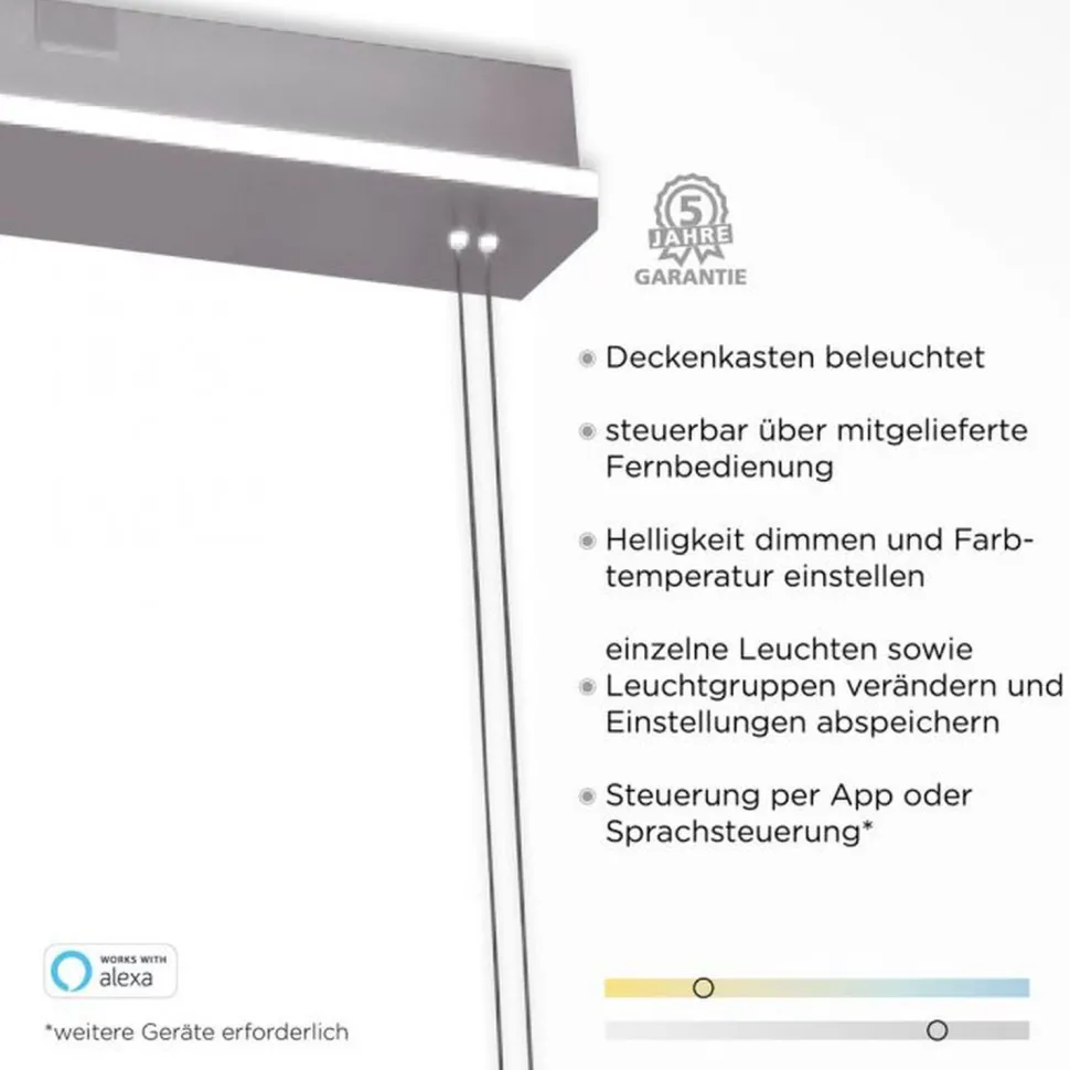 LED Hängelampe Glas in Stahl 108 cm 38 W Fernbedienung