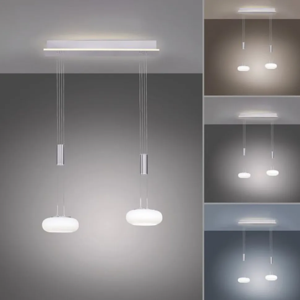 LED Hängelampe Glas in Stahl 2-flammig Fernbedienung