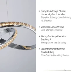 LED Hängelampe in Chrom dimmbar 30 W L:57 cm elegant