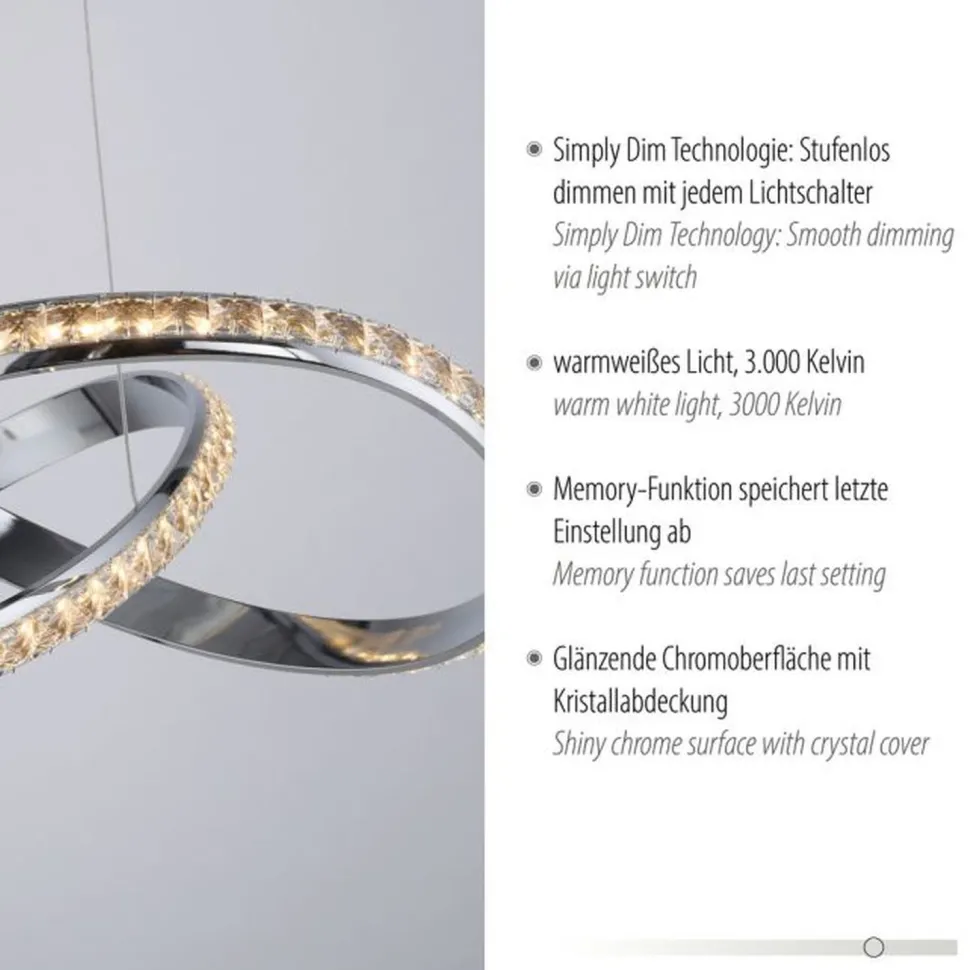 LED Hängelampe in Chrom dimmbar 30 W L:57 cm elegant