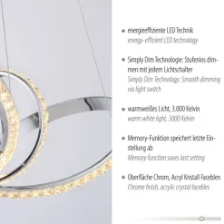 LED Hängelampe in Chrom dimmbar 39 W L:94 cm elegant