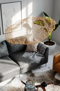 LED Hängelampe Modern 115 cm lang Draht Schirm in Gold
