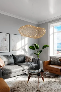 LED Hängelampe Modern 115 cm lang Draht Schirm in Gold