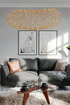 LED Hängelampe Modern 115 cm lang Draht Schirm in Gold