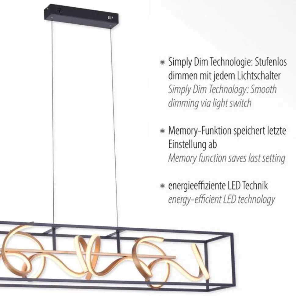 LED Hängelampe Schwarz Gold Metall L:110 cm dimmbar