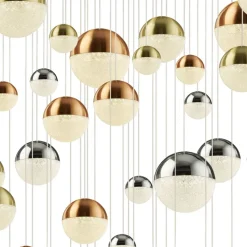 LED Hängeleuchte D: 140 cm in Chrom Kupfer Messing