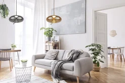 LED Hängeleuchte Glas Metall Ø 31 cm in Messing Bernstein