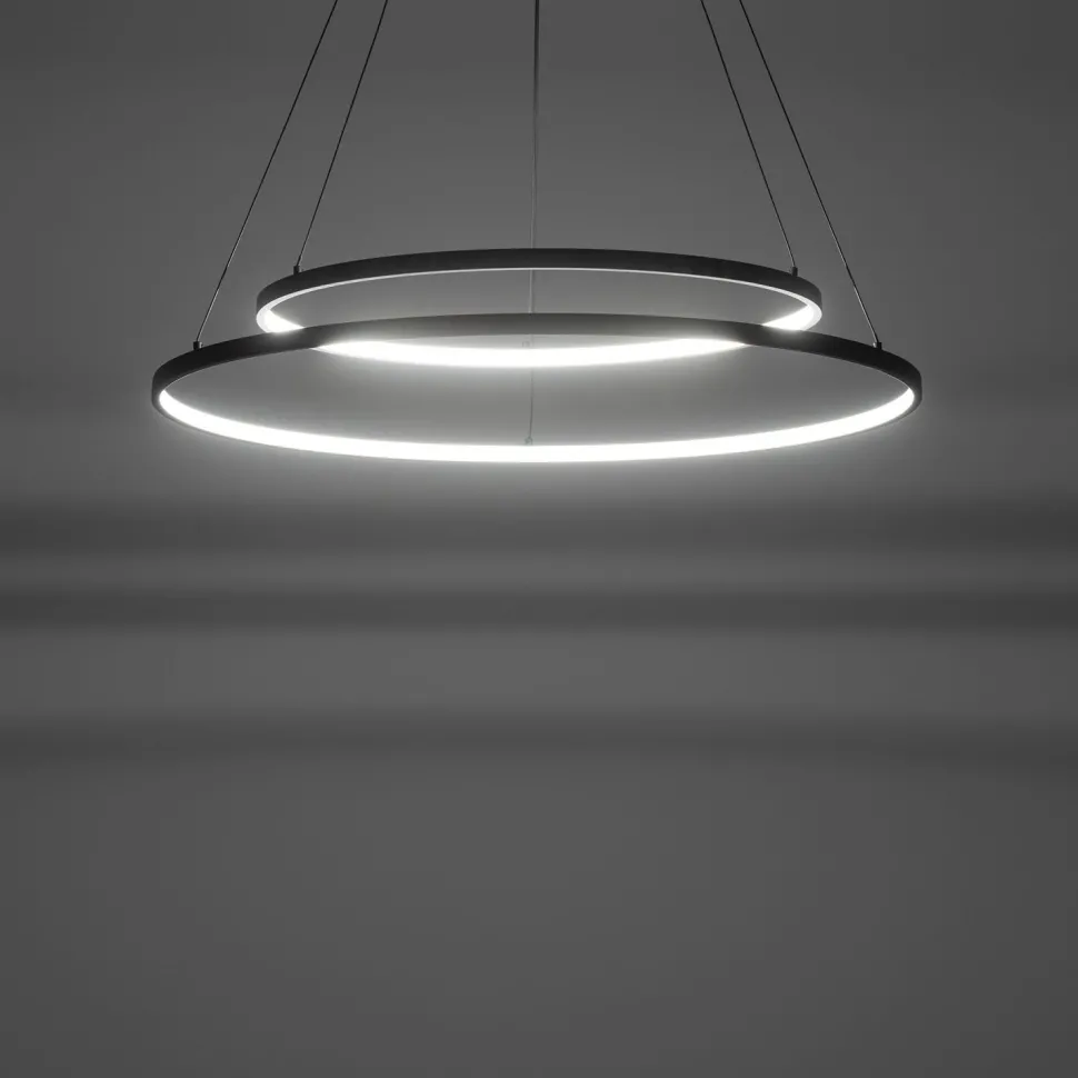 LED Hängeleuchte rund 2 Ringe Ø 60 cm + Ø 45 cm Schwarz 3000 K