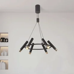 LED Hängeleuchte rund D: 70 cm in Schwarz Gold verstellbar