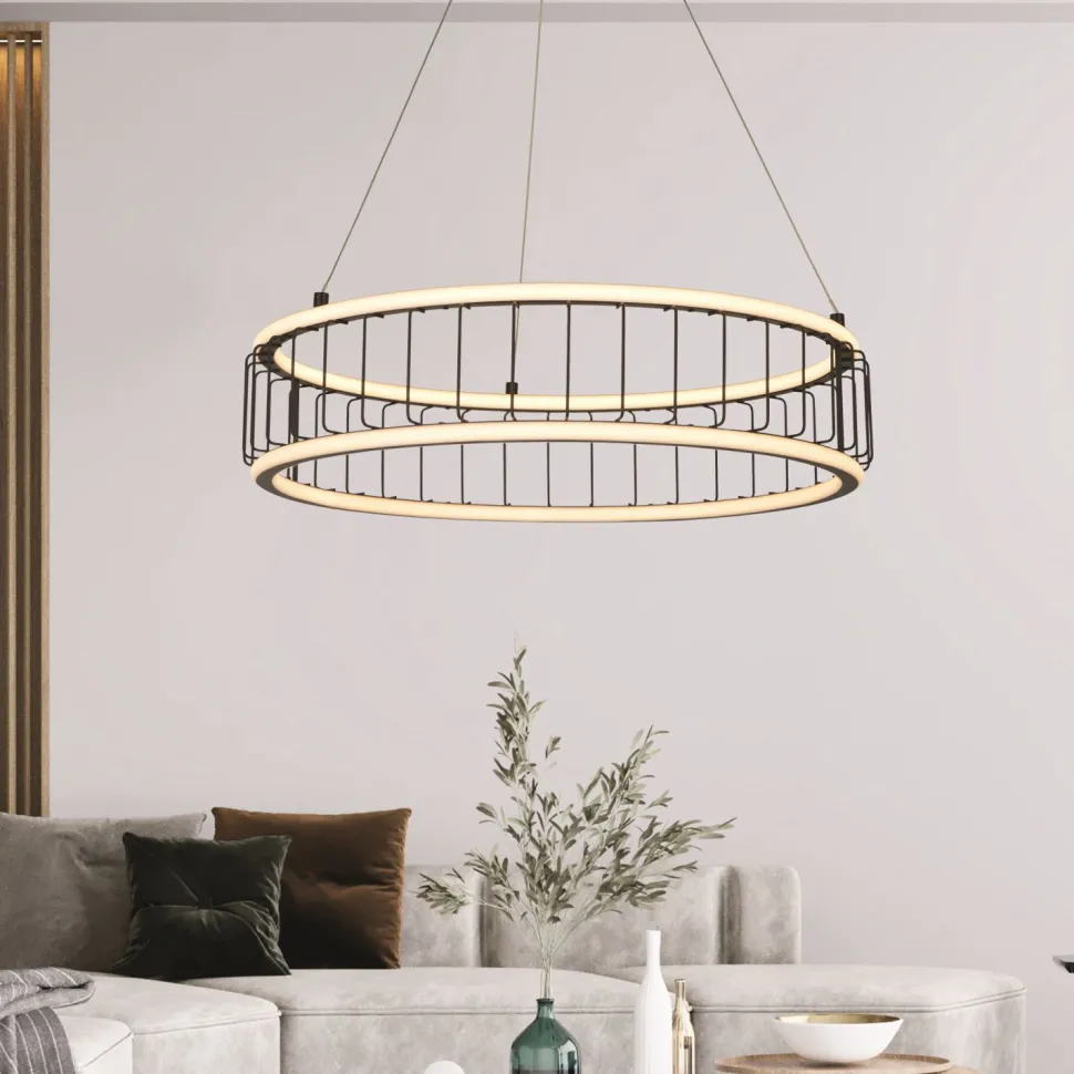 LED Kronleuchter Rind Schwarz Weiß D: 57,5 cm Metall 3000 K