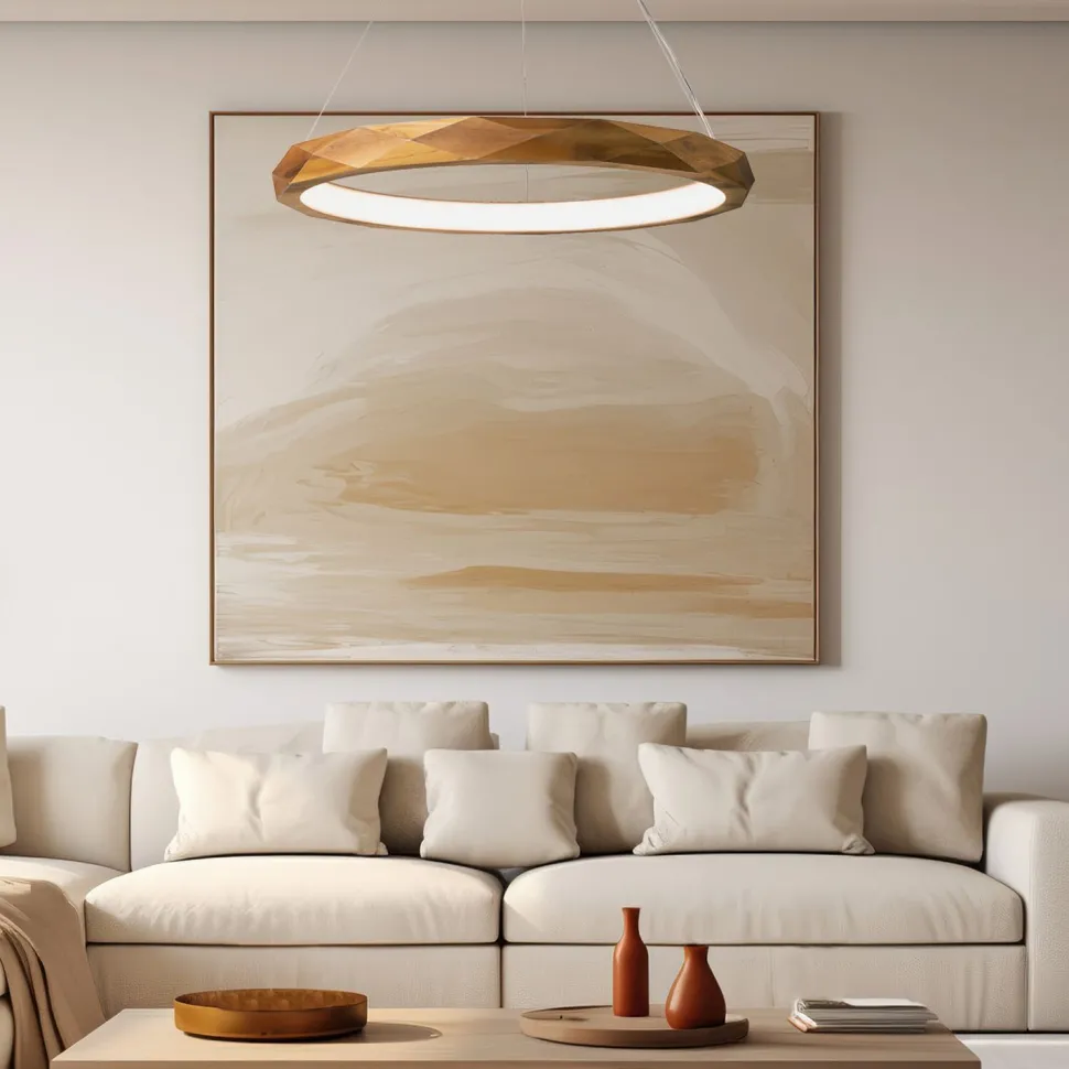 LED Kronleuchter Ring Teak Holz Furnier 3000 K Modern