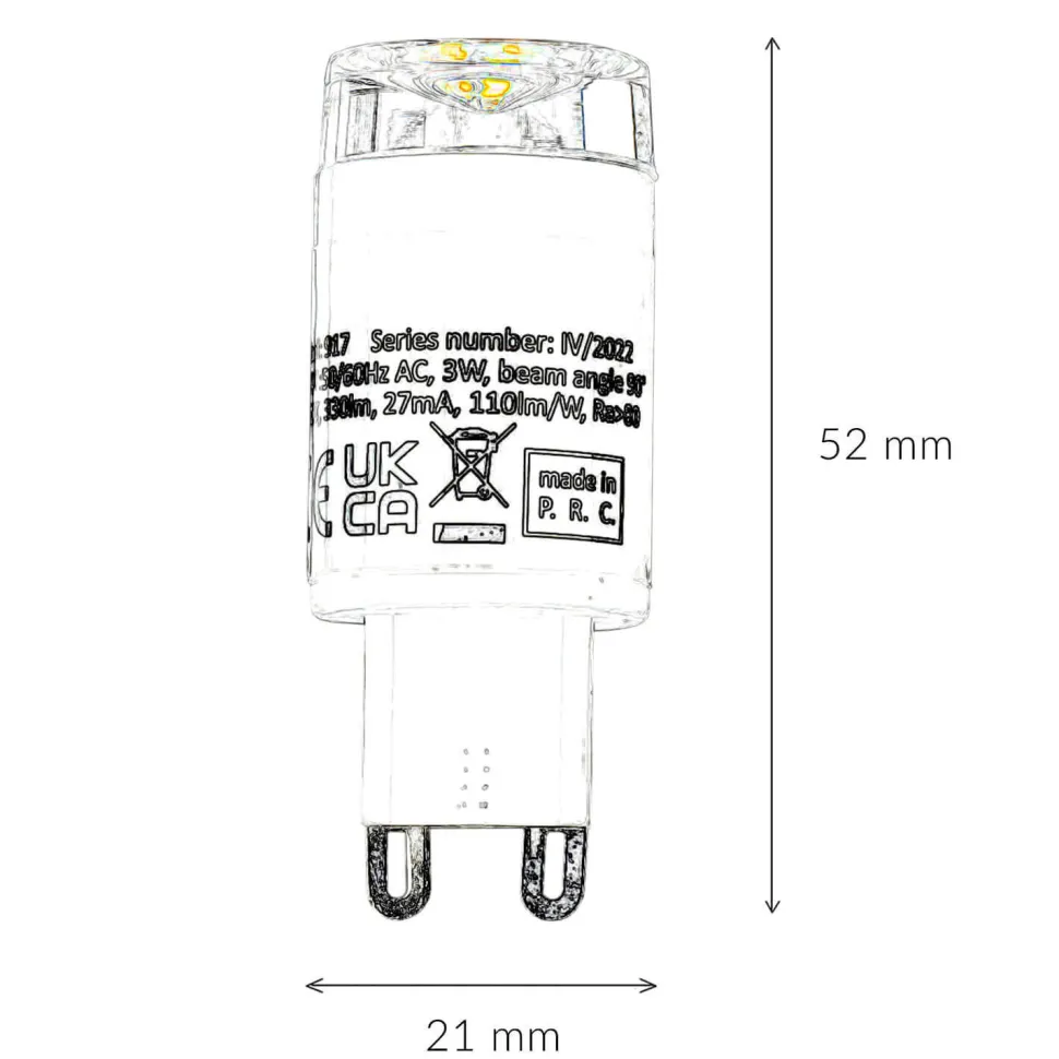 LED Leuchtmittel G9 3000 K 3W H: 52 mm - LM139