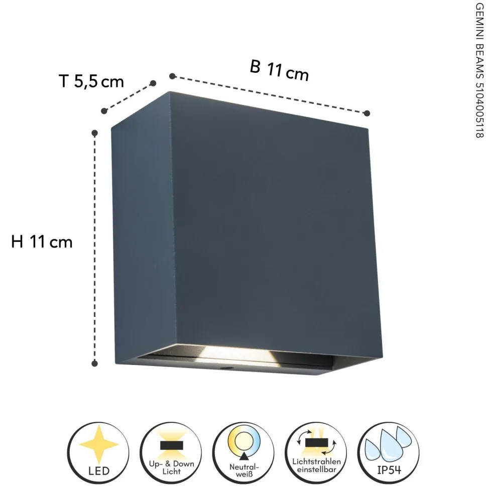 LED Outdoor Wandleuchte Aluminium 4000 K IP54 Up Down