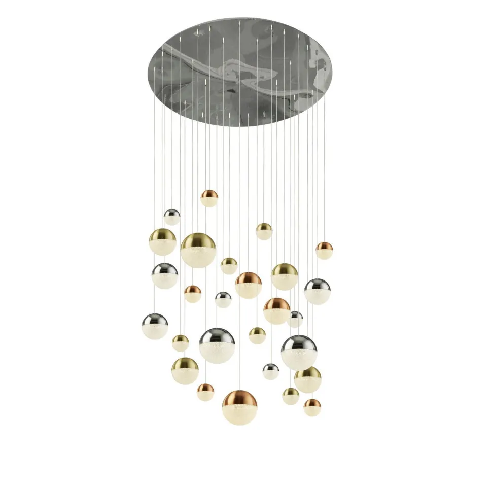 LED Pendelleuchte Ø 97 cm in Chrom Kupfer Messing Retro