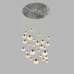 LED Pendelleuchte Ø 97 cm in Chrom Kupfer Messing Retro