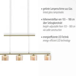 LED Pendelleuchte Glas in Bernstein blendarm 80 cm 20 W