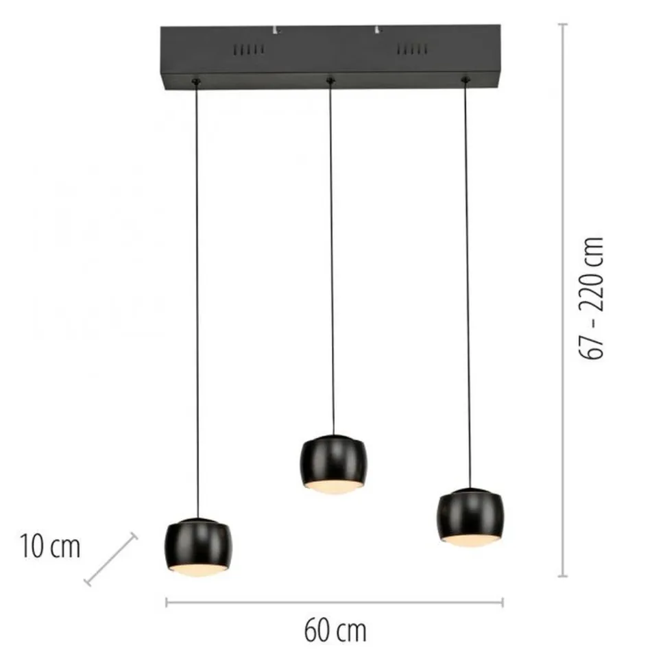 LED Pendelleuchte Metall warmweiß 60 cm 800 lm Schwarz