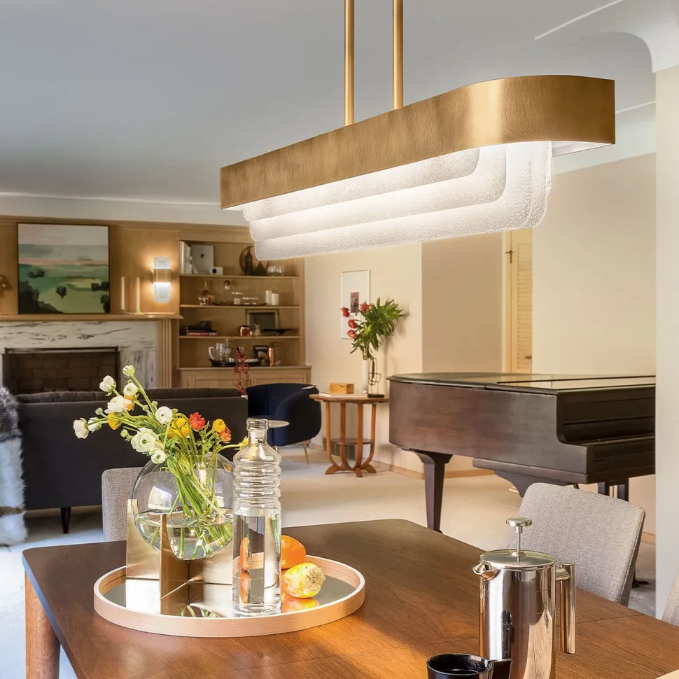 LED Pendelleuchte Metall Glas L: 92,5 cm in Messing